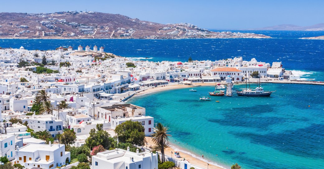 Mykonos, Greece. Panoramic view of Mykonos town, Cyclades islands.