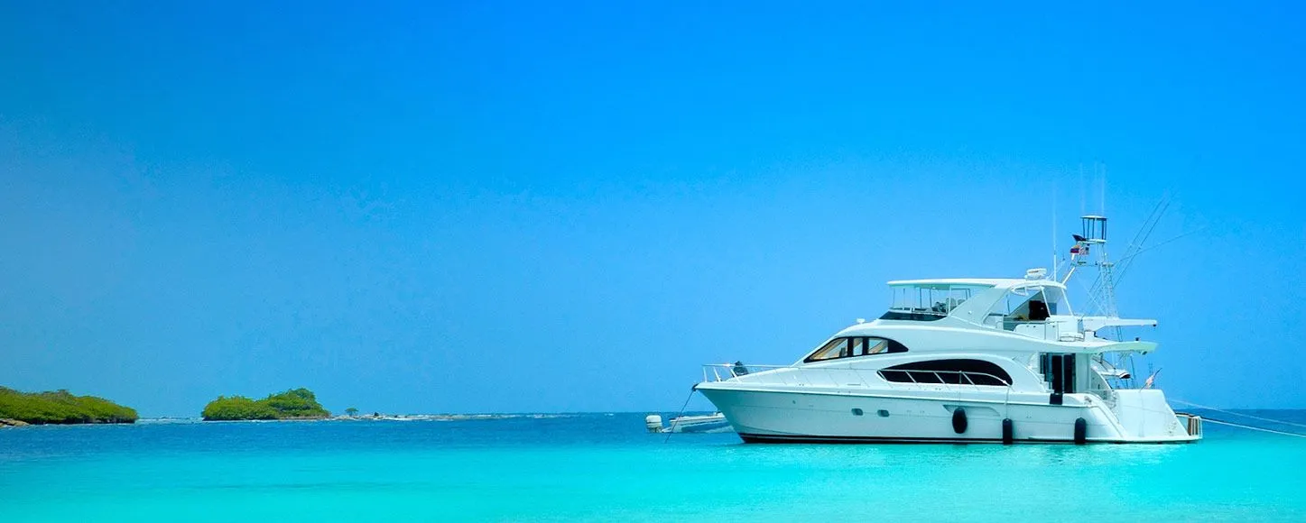 Anchored yacht in blue sea